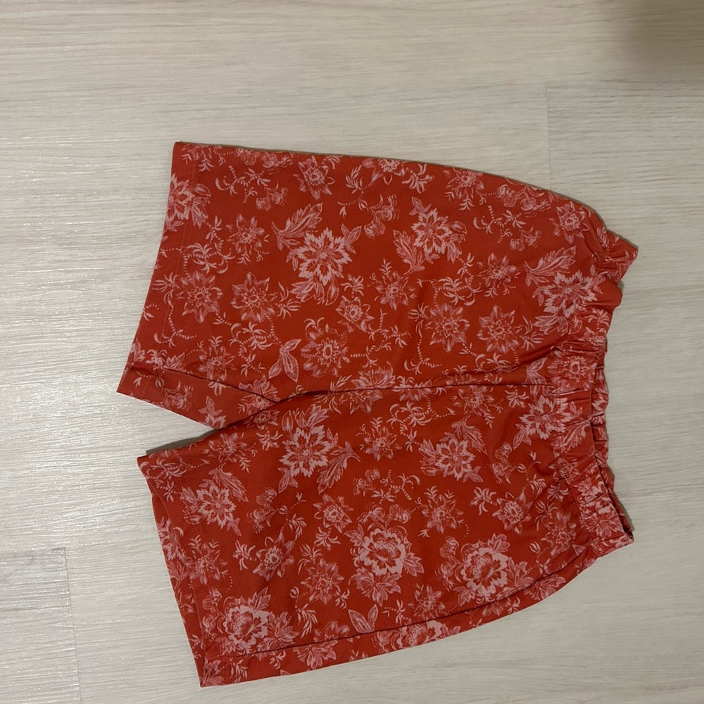 Free People Red and White Floral Biker Shorts